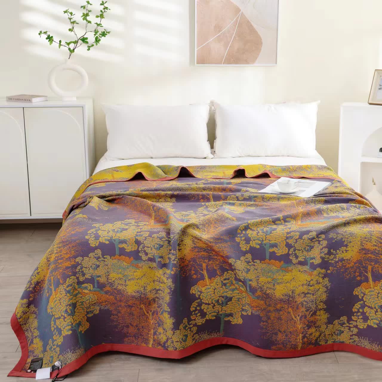 Retro Tree Print Soft Cotton Gauze Quilt