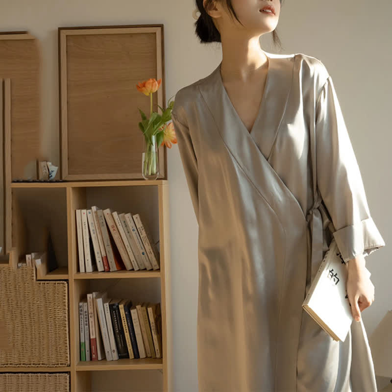 Plus Size Grey Long Sleeve Bathrobe