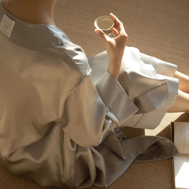 Plus Size Grey Long Sleeve Bathrobe