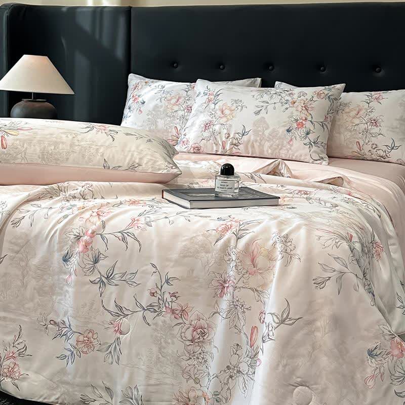 Rose Print Silky Natural Quilt