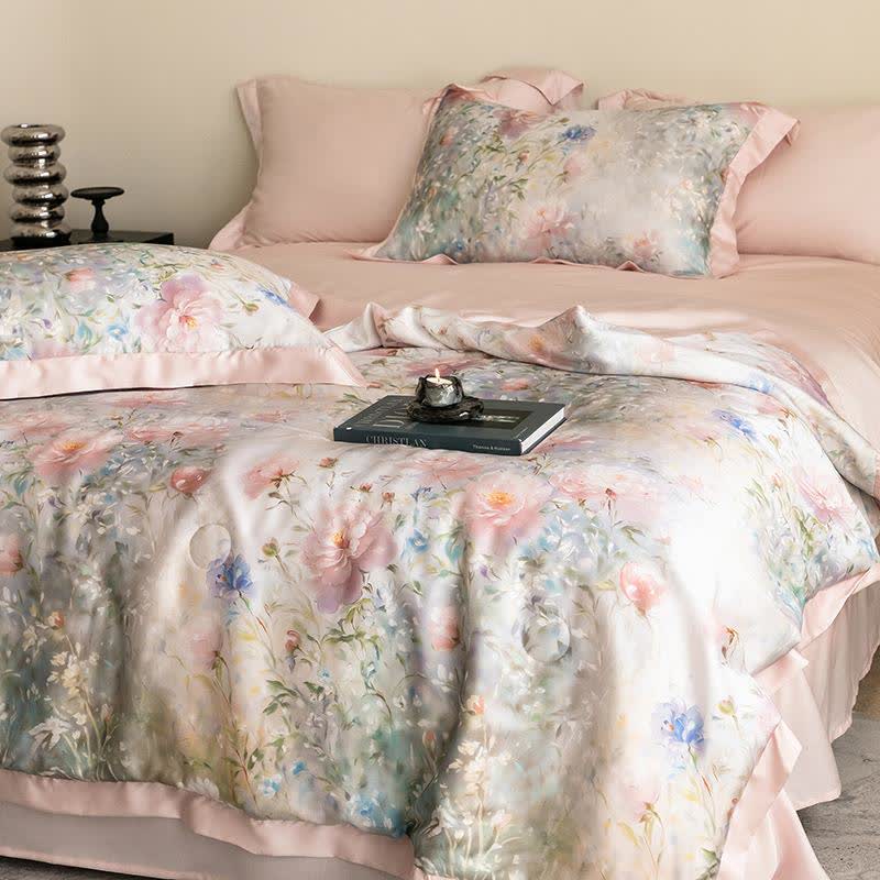 Poppy Floral Print Silky Natural Quilt