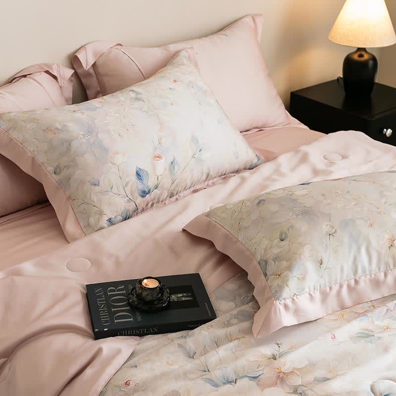 Pink Peony Print Silky Natural Quilt