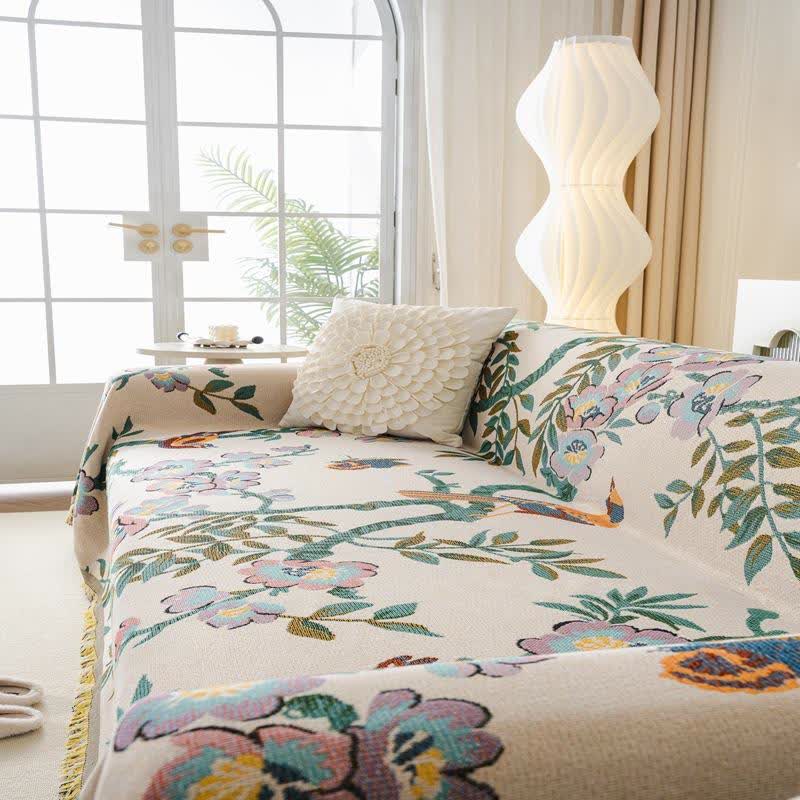 Green Leaf Floral Chenille Sofa Protector