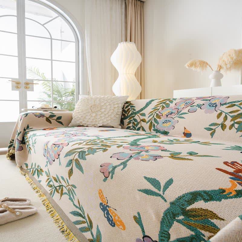 Green Leaf Floral Chenille Sofa Protector