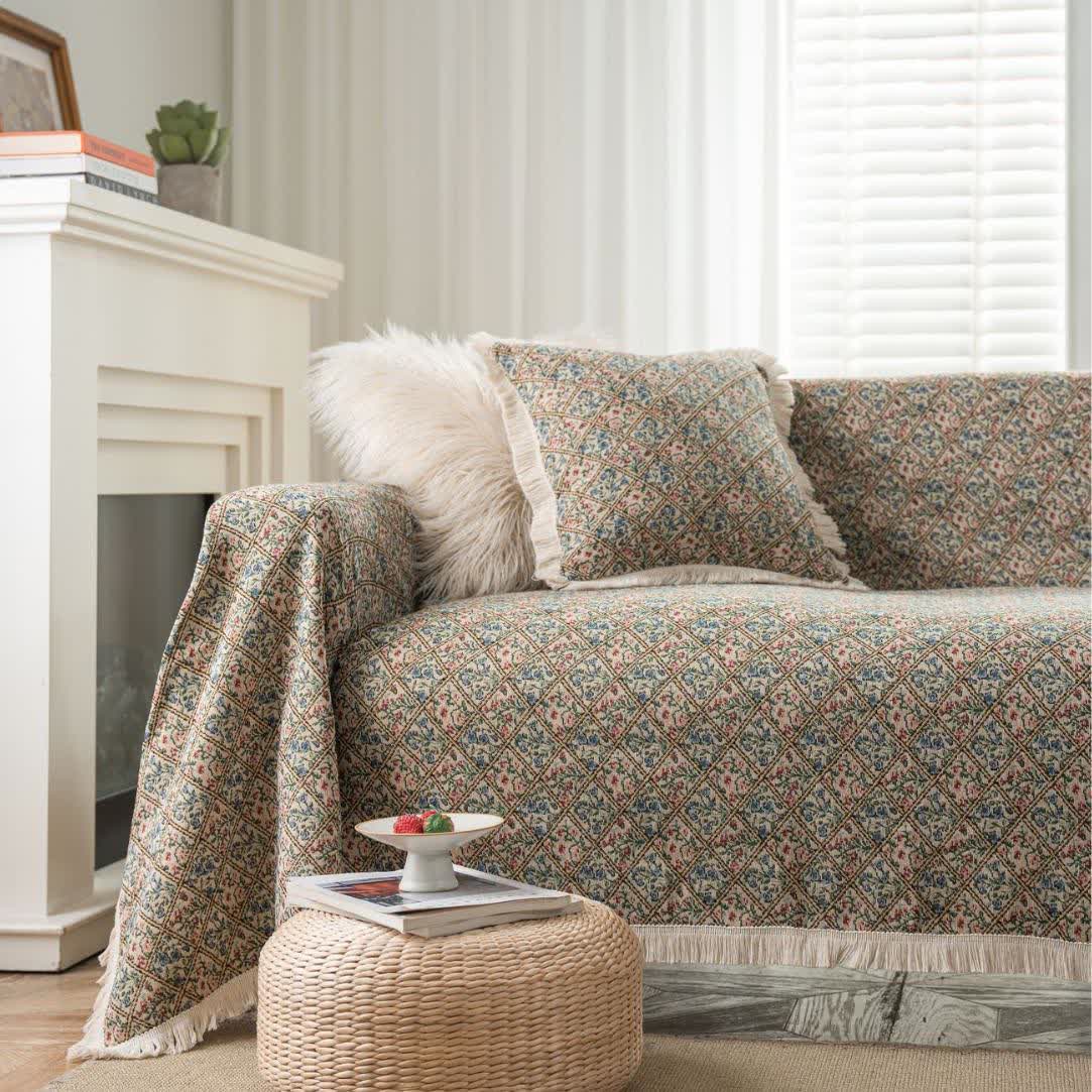 Jacquard Plaid Floral Sofa Protector