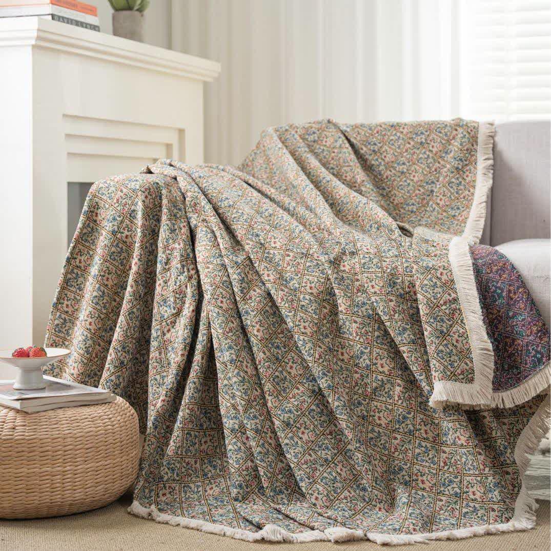 Jacquard Plaid Floral Sofa Protector