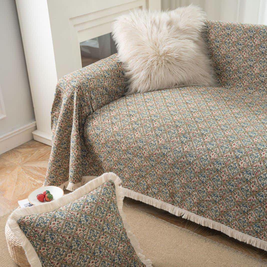 Jacquard Plaid Floral Sofa Protector