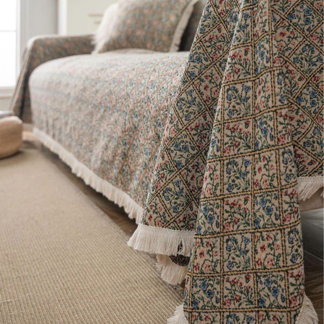 Jacquard Plaid Floral Sofa Protector
