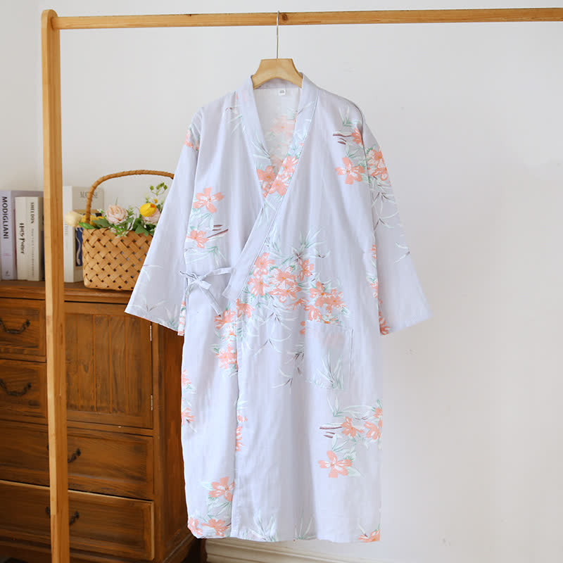 Peach Blossom Cotton Japanese Kimono Robe