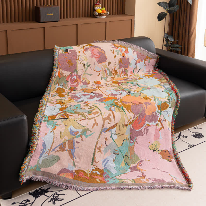 Painterly Floral Cotton Gauze Throw
