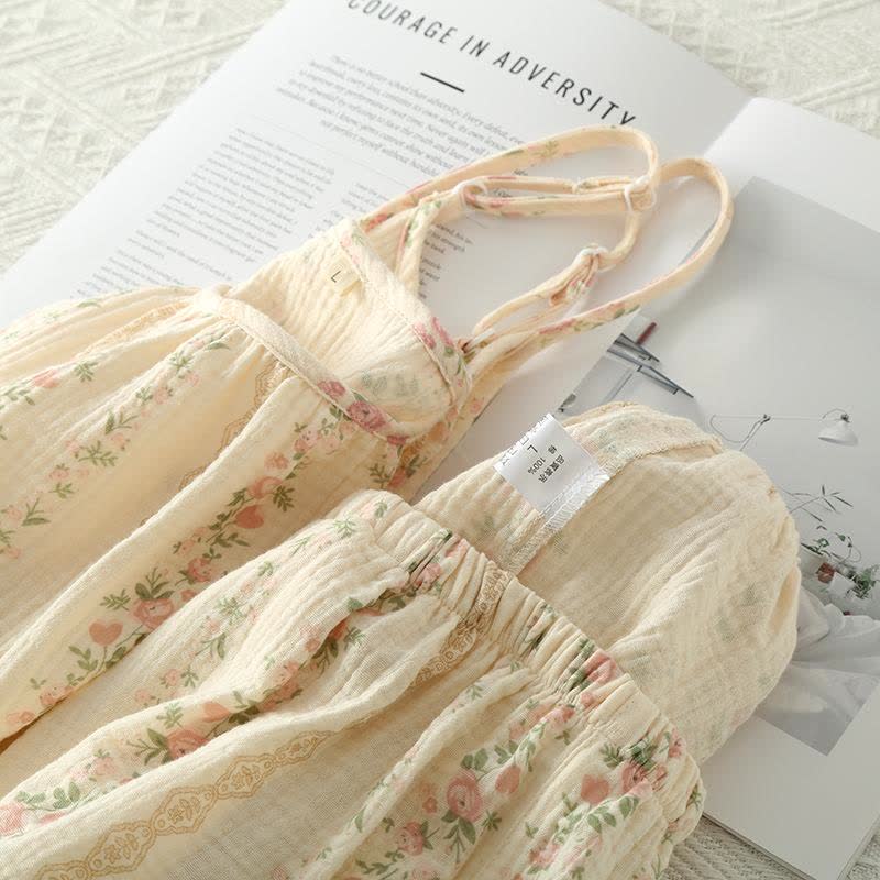 Striped Floral Cotton Gauze Cami Pajamas