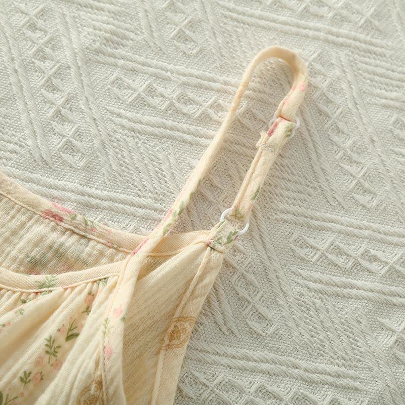 Striped Floral Cotton Gauze Cami Pajamas