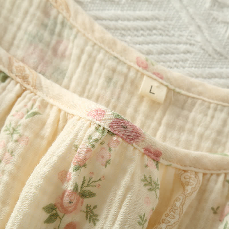 Striped Floral Cotton Gauze Cami Pajamas