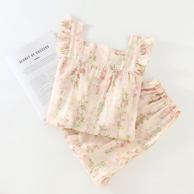 Pink Rose Padded Ruffle Sleeveless Nightwear
