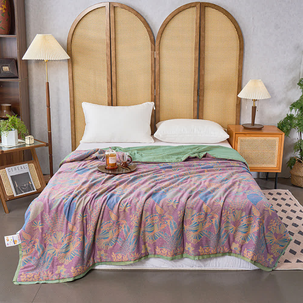 Tropical Leaf Natural Cotton Double Gauze Quilt