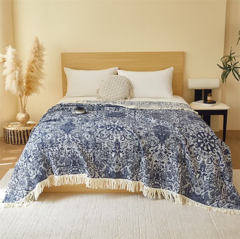 Retro Tribal Cotton Gauze Tassel Quilt