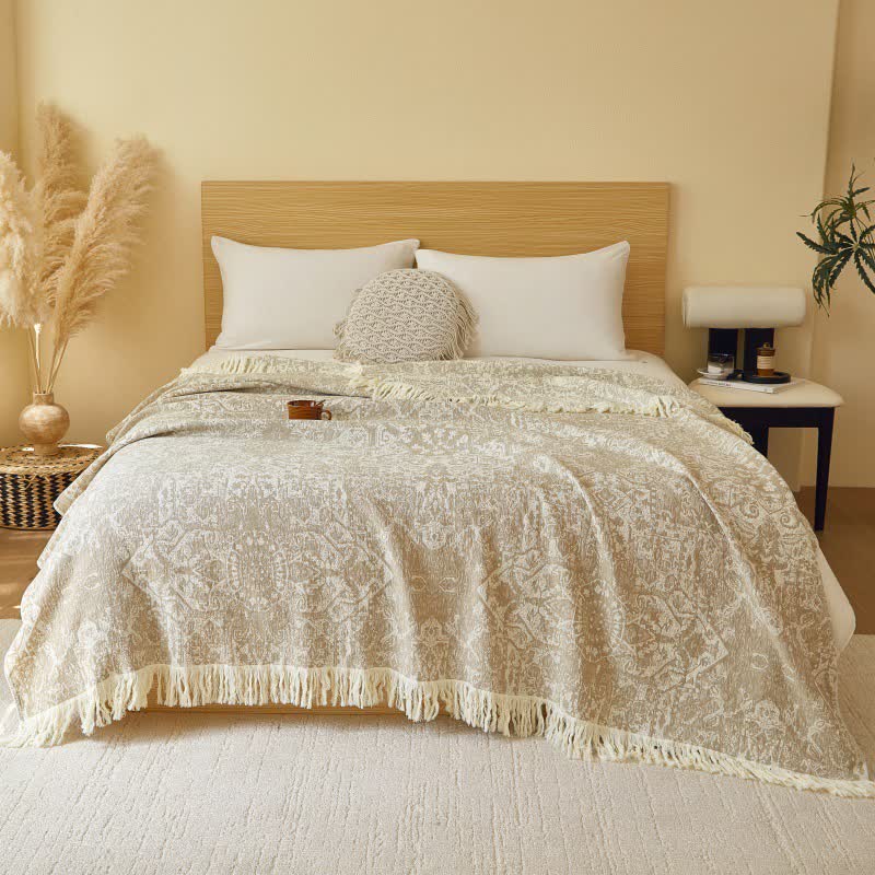 Retro Tribal Cotton Gauze Tassel Quilt