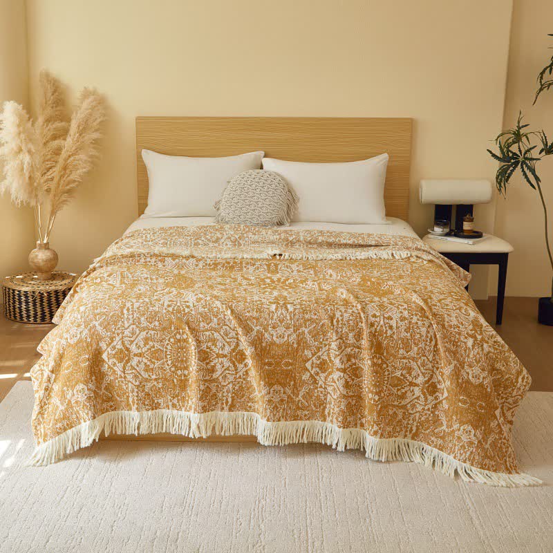 Retro Tribal Cotton Gauze Tassel Quilt