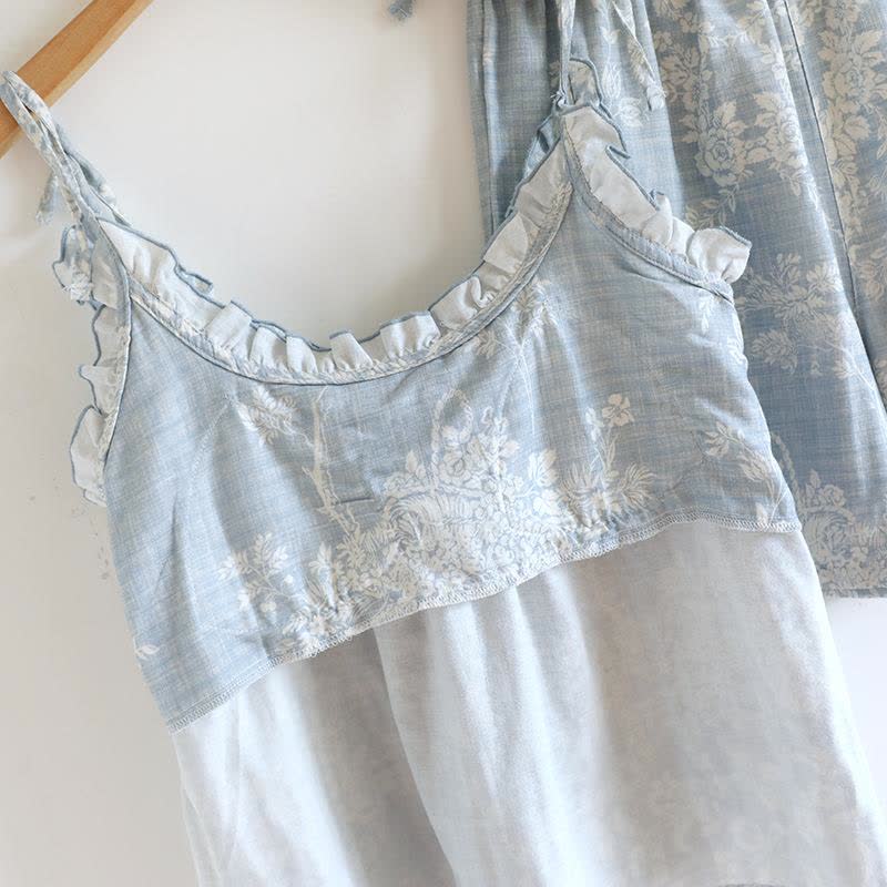 Rose Bow Cotton Padded Cami Pajamas