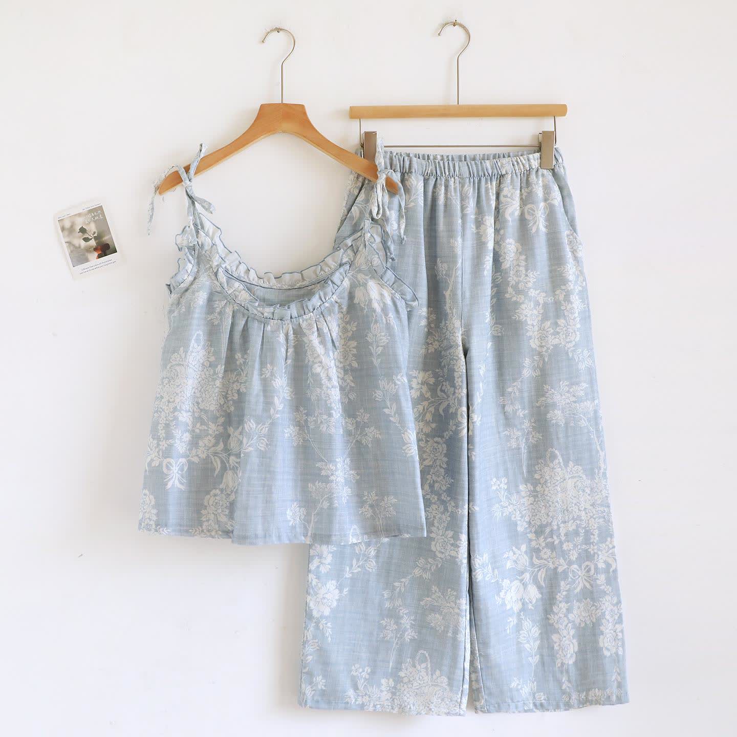 Rose Bow Cotton Padded Cami Pajamas