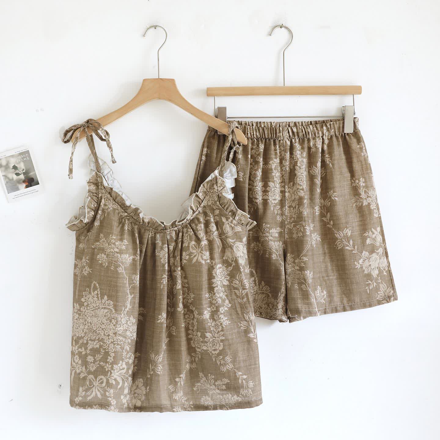 Rose Bow Cotton Padded Cami Pajamas