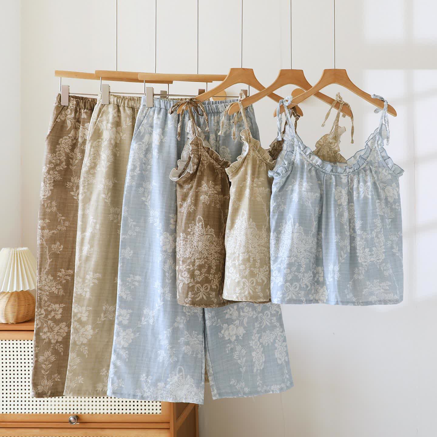 Rose Bow Cotton Padded Cami Pajamas