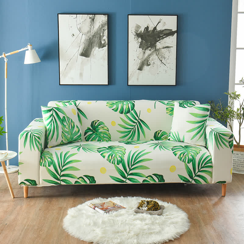 Tropical Leaf Print Stretch Sofa Slipcover