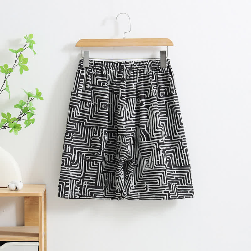 Greek Key Print Pajama Shorts