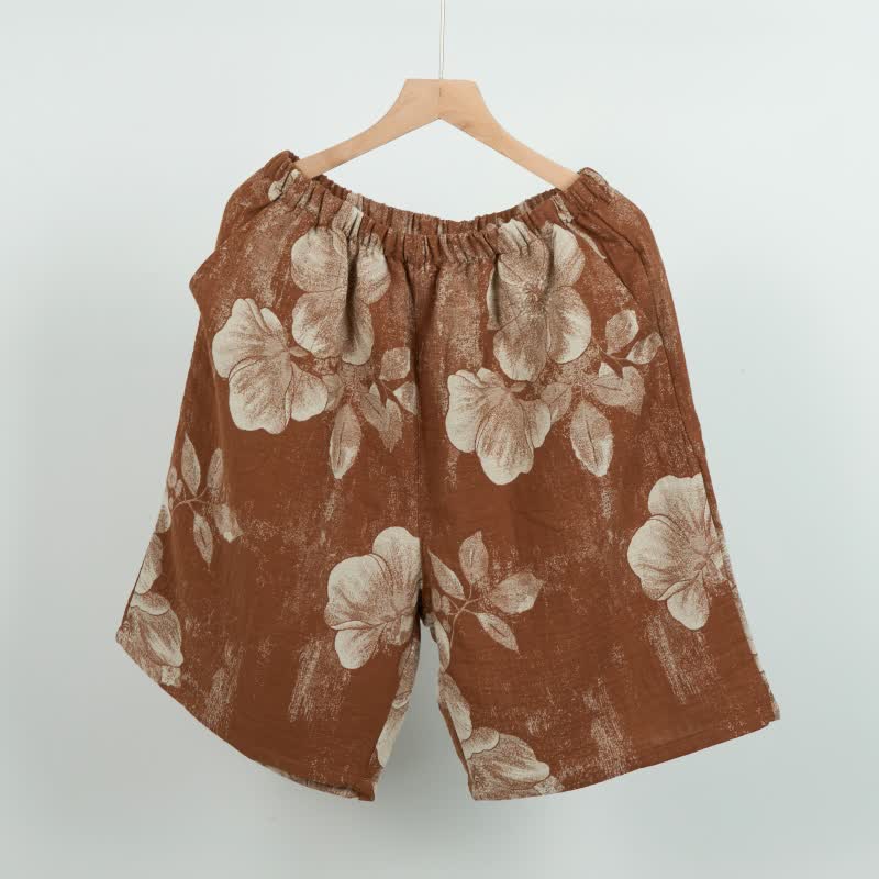Hibiscus Jacquard Cotton Pajama Shorts