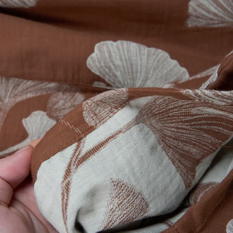Ginkgo Leaf Jacquard Cotton Pajama Shorts
