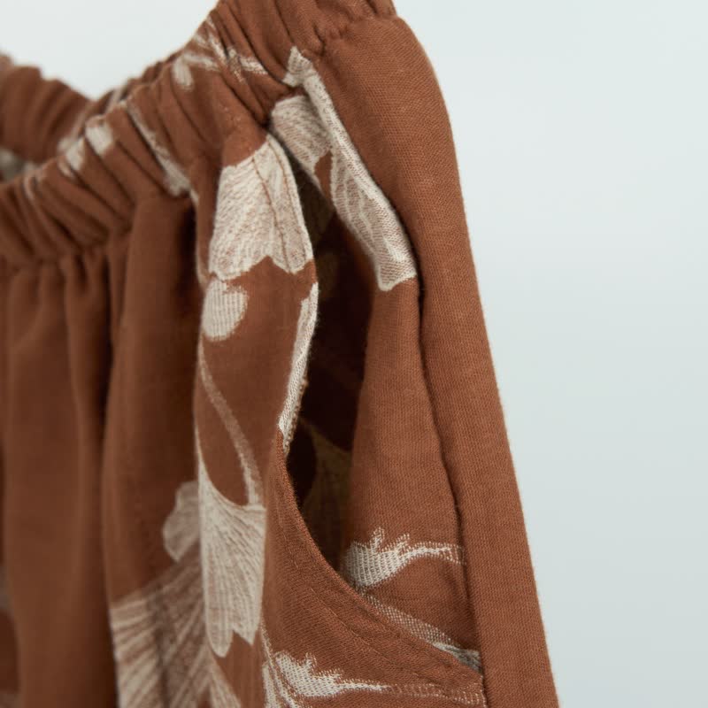 Ginkgo Leaf Jacquard Cotton Pajama Shorts