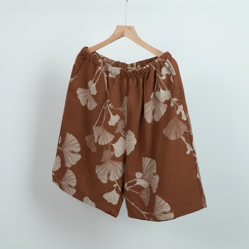 Ginkgo Leaf Jacquard Cotton Pajama Shorts