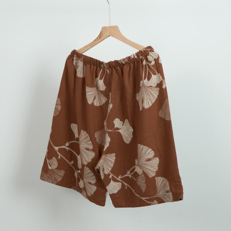 Ginkgo Leaf Jacquard Cotton Pajama Shorts