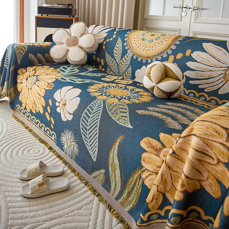 Retro Wildflower Sofa Throw Blanket