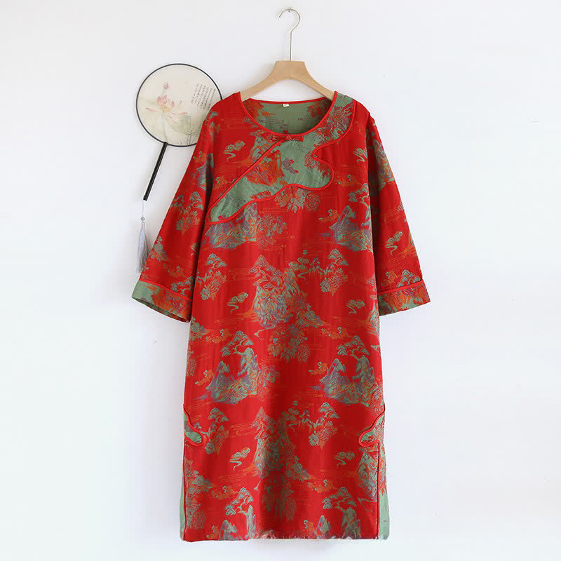 Landscape Pure Cotton Gauze Loose Nightdress