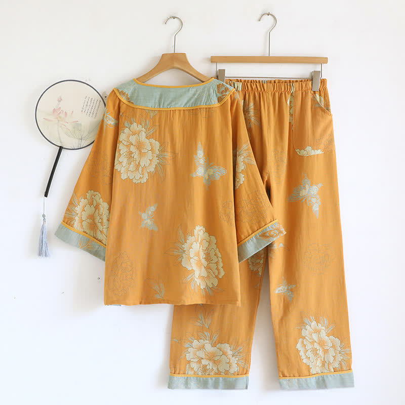 Peony Butterfly Jacquard Cotton Gauze Pajamas