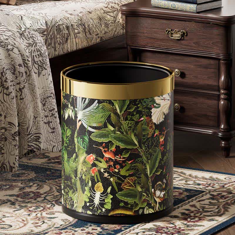 Tropical Jungle Leather Trash Bin
