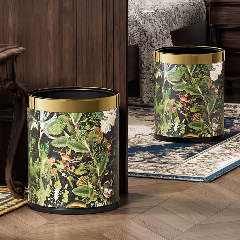 Tropical Jungle Leather Trash Bin