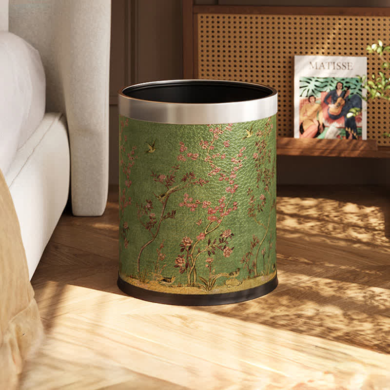 Green Pastoral Bird Durable Trash Bin