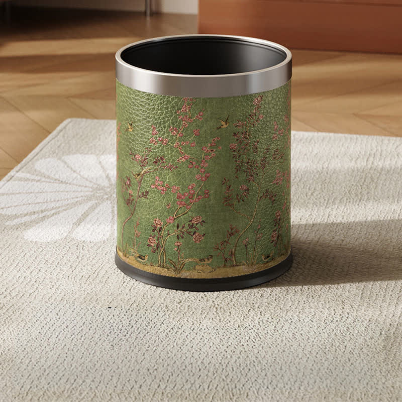 Green Pastoral Bird Durable Trash Bin