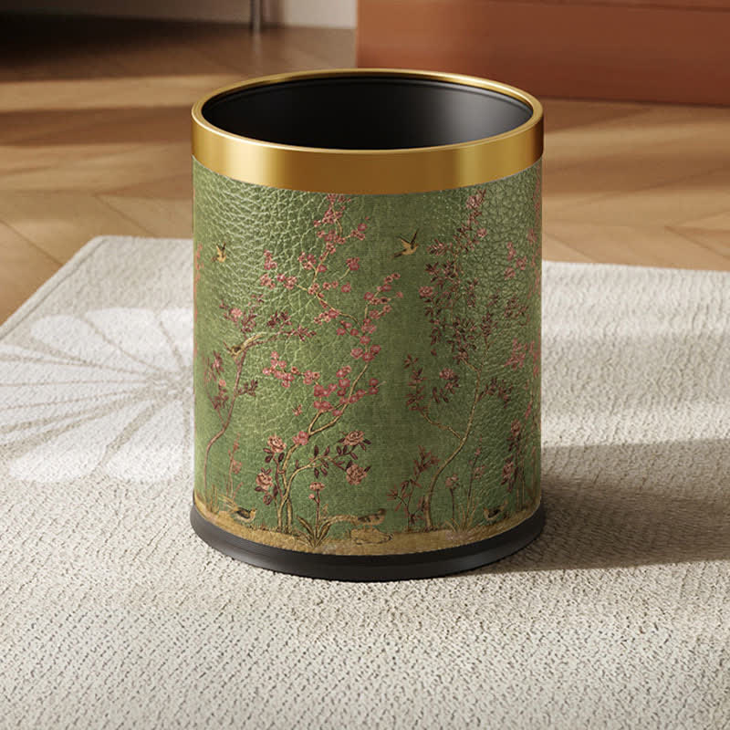 Green Pastoral Bird Durable Trash Bin