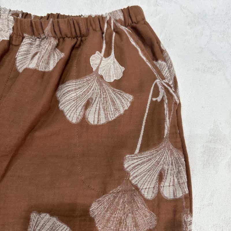 Ginkgo Leaf Jacquard Cotton Pajama Shorts