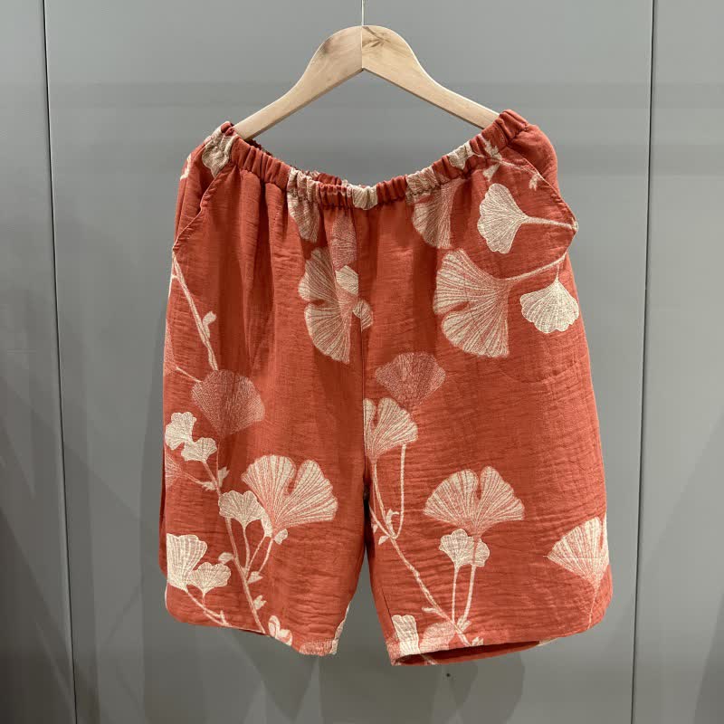 Ginkgo Leaf Jacquard Cotton Pajama Shorts