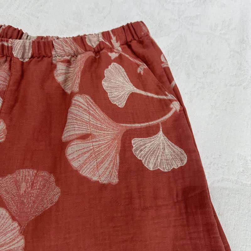 Ginkgo Leaf Jacquard Cotton Pajama Shorts