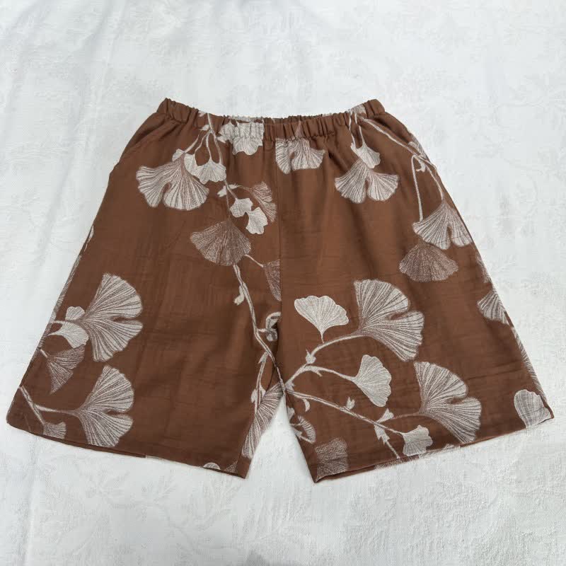 Ginkgo Leaf Jacquard Cotton Pajama Shorts