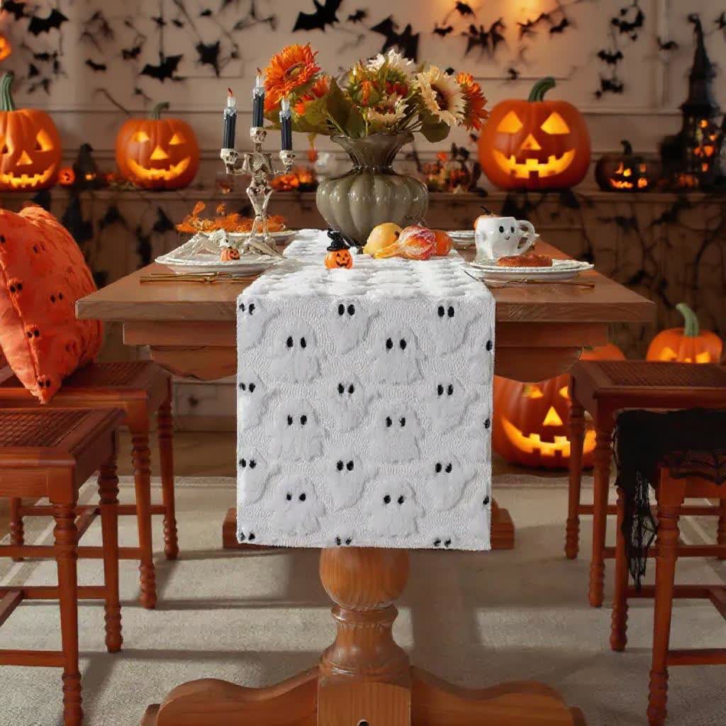 Halloween Plush Ghost Embroidered Table Runner