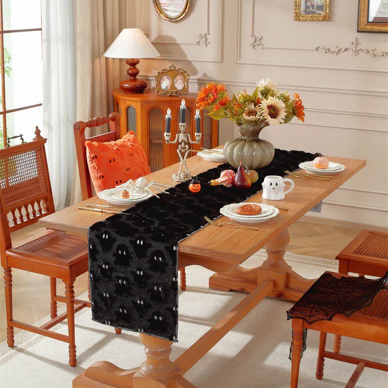 Halloween Plush Ghost Embroidered Table Runner