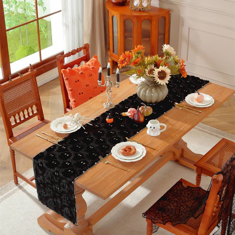Halloween Plush Ghost Embroidered Table Runner