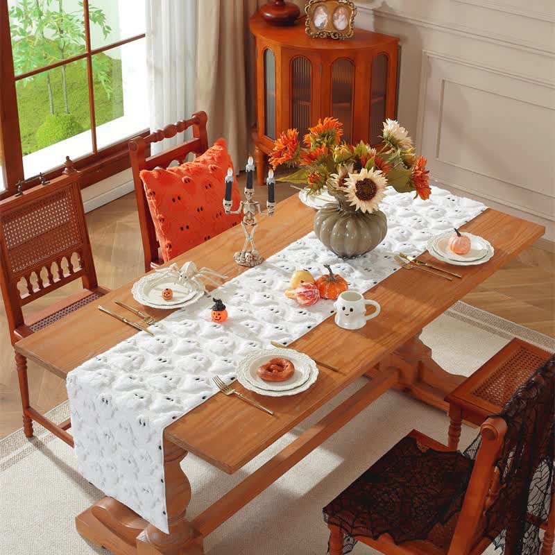 Halloween Plush Ghost Embroidered Table Runner
