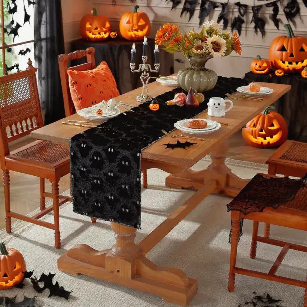 Halloween Plush Ghost Embroidered Table Runner